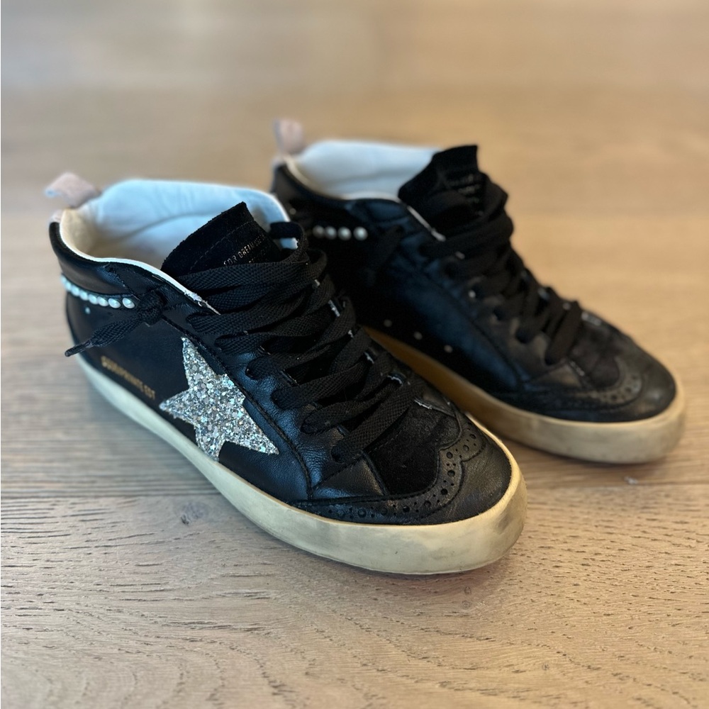 Golden Goose Mid Star Pearly Stud Wing-Tip Sneakers 35